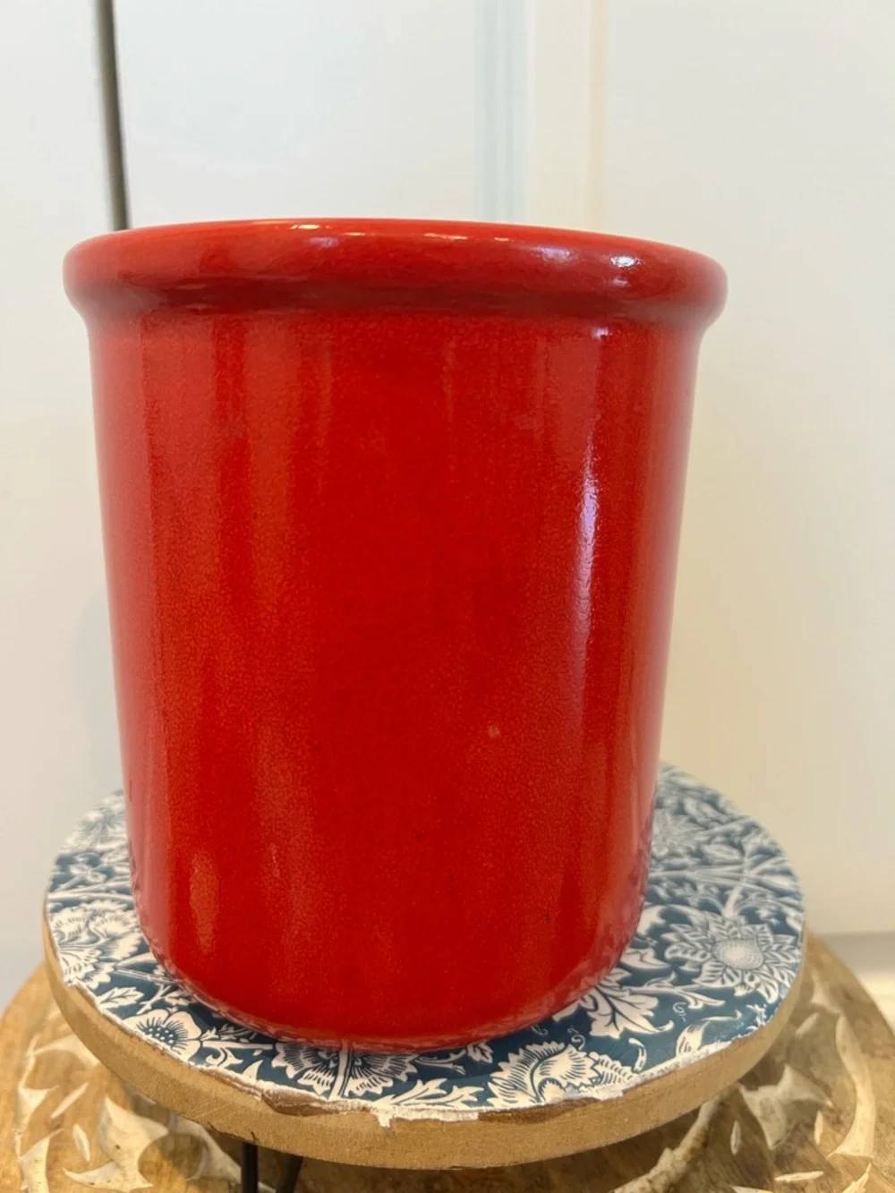 Red Ceramic Utensil Holder